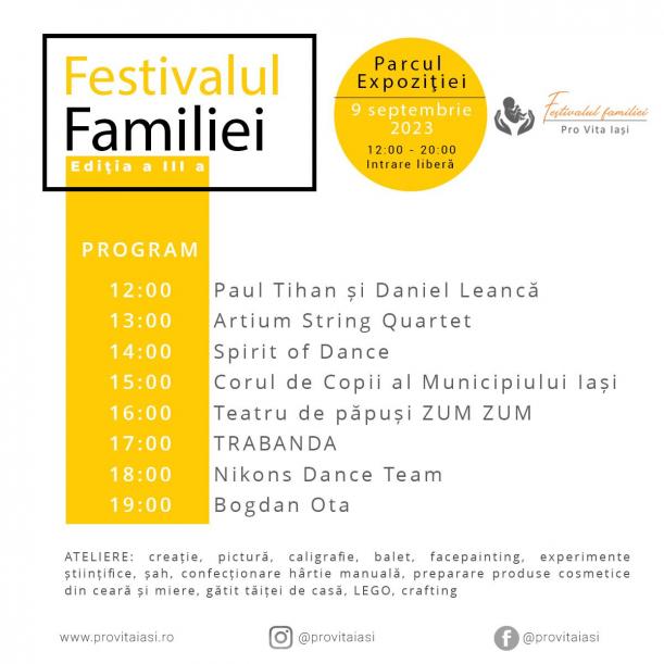 Programul Festivalului Familiei din data de 9 septembrie