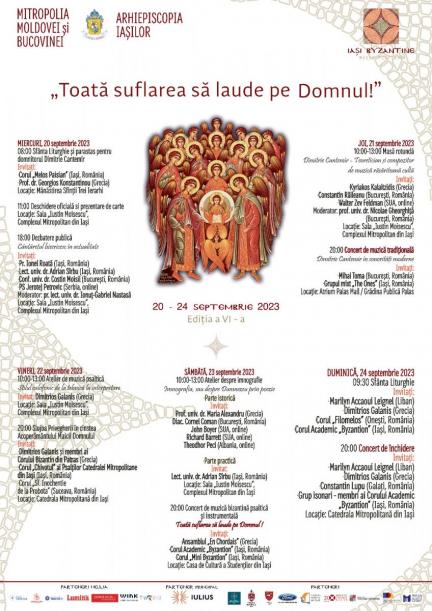 Programul Festivalului de Muzică Bizantină Iași - 2023
