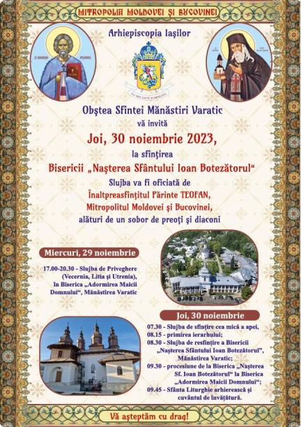 IPS Teofan va resfinți biserica „Nașterea Sfântului Ioan Botezătorul” a Mănăstirii Văratec