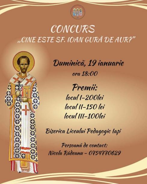 Afiș „Cine sunt Sfinții Trei Ierarhi”